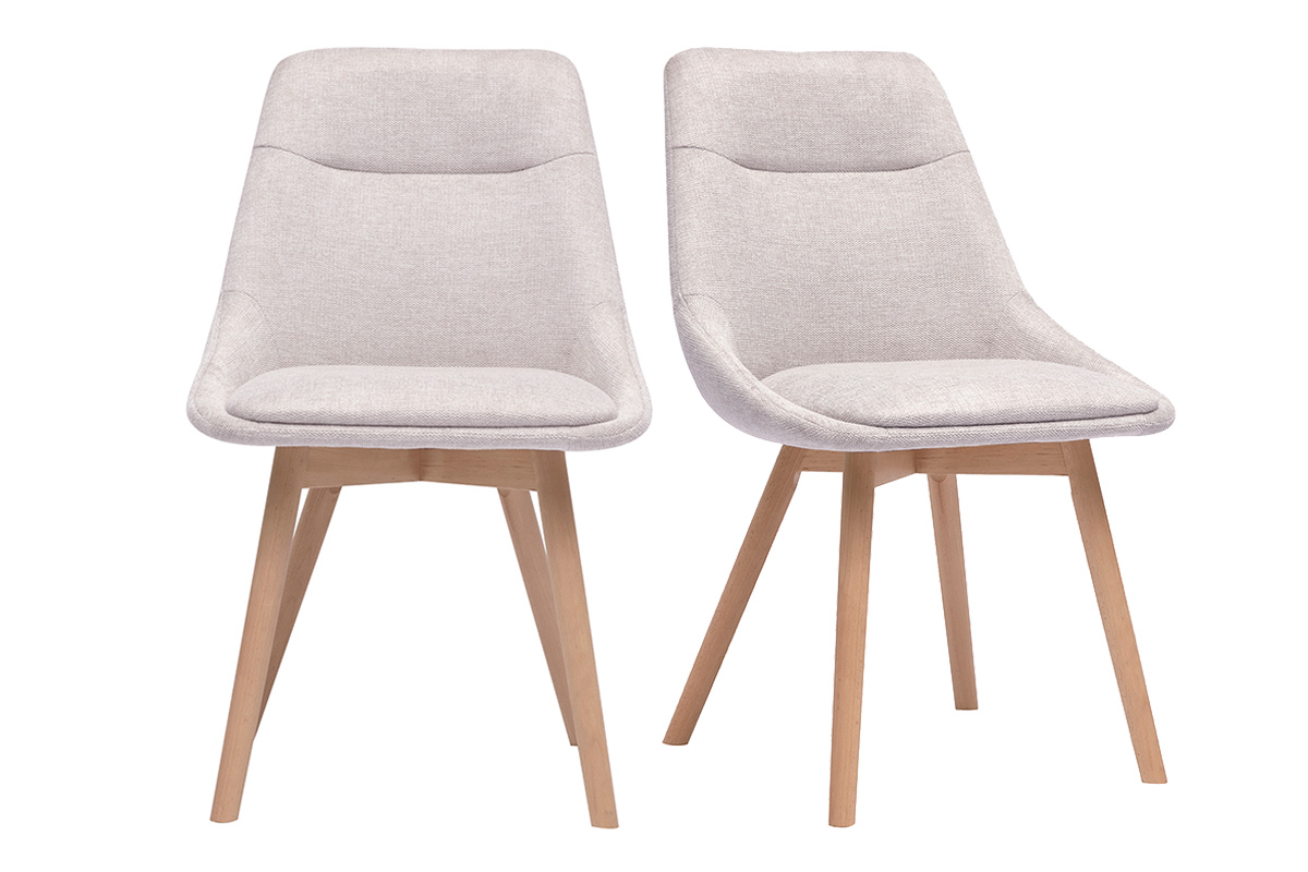Chaises en tissu effet velours texturé beige et bois clair (lot de 2) ALESS