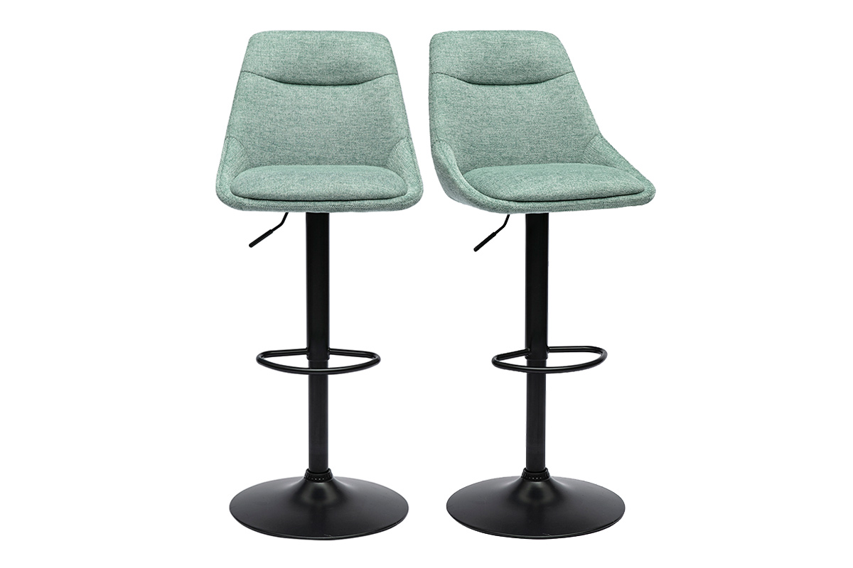 Tabourets de bar réglables pivotants 360° en tissu effet velours texturé vert céladon et métal (lot de 2) ALESS
