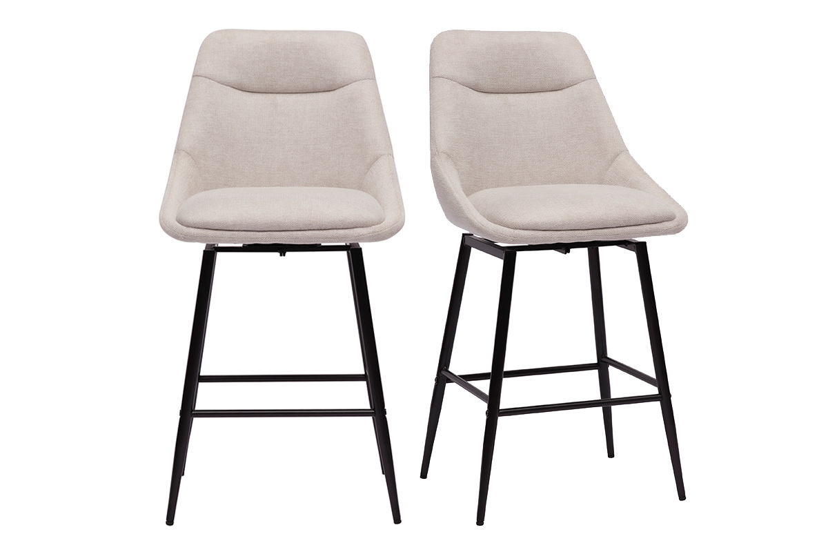 Tabourets de bar pivotants 360° en tissu effet velours texturé beige et métal H66 cm (lot de 2) ALESS