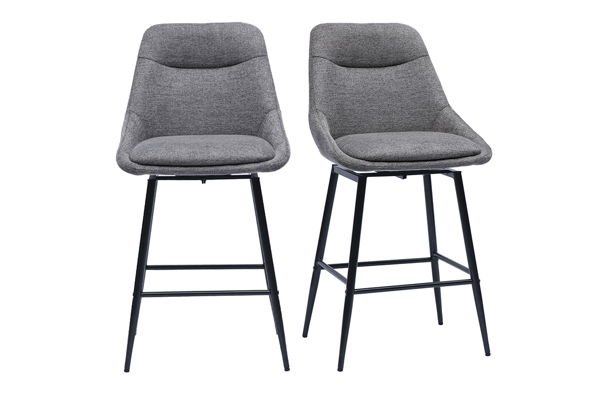 Tabourets de bar pivotants 360° en tissu effet velours texturé gris et métal H66 cm (lot de 2) ALESS