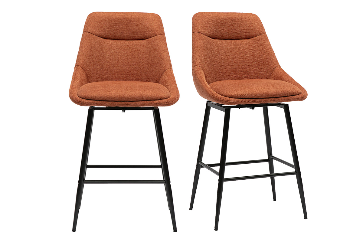 Tabourets de bar pivotants 360° en tissu effet velours texturé terre brûlée et métal H66 cm (lot de 2) ALESS