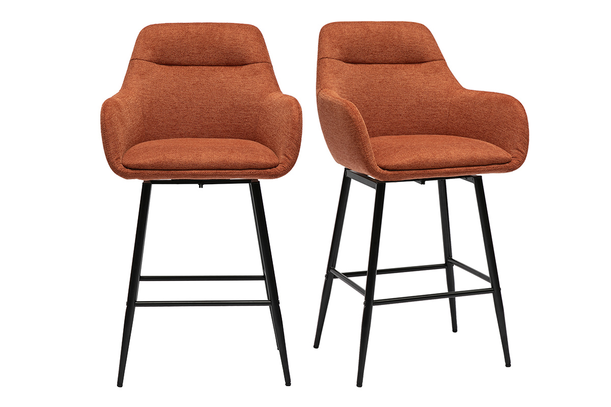 Tabourets de bar pivotants 360° en tissu effet velours texturé terre brûlée et métal H65.5 cm (lot de 2) ALESS