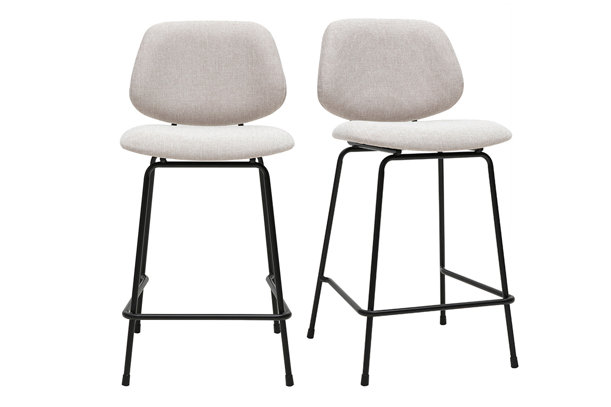 Tabourets de bar en tissu effet velours texturé beige et métal H66.5 cm BARNET (lot de 2)