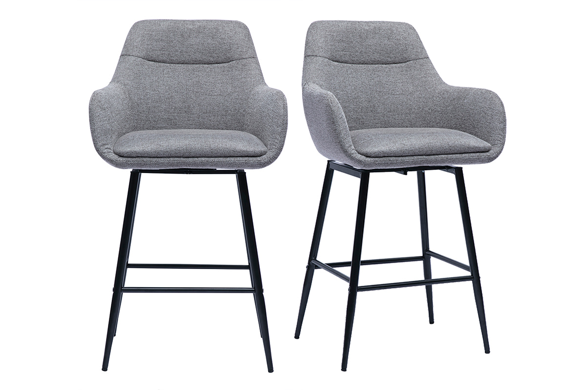 Tabourets de bar pivotants 360° en tissu effet velours texturé gris et métal H65.5 cm (lot de 2) ALESS