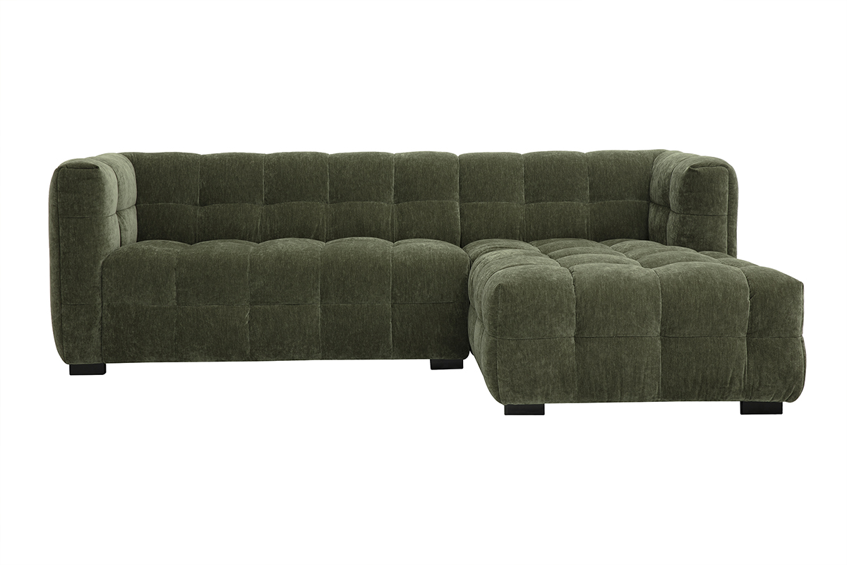 Canapé d'angle droit design 3 places en tissu effet velours vert kaki CORTO