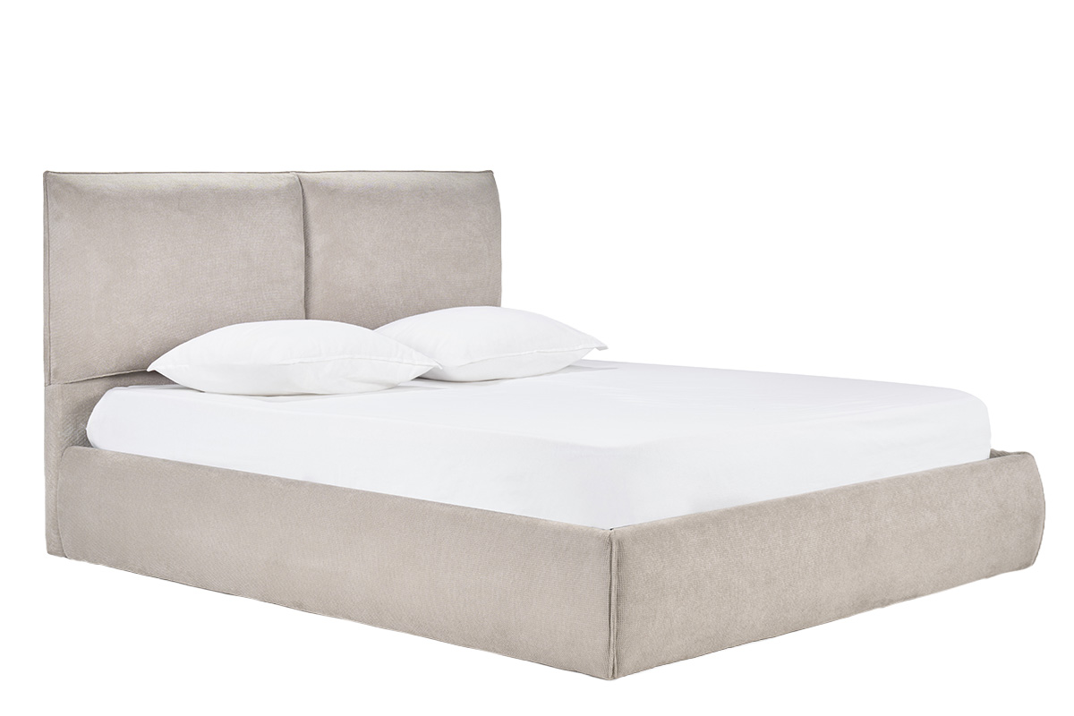 Lit coffre 2 places 160x200 cm en tissu chenille beige VIGO