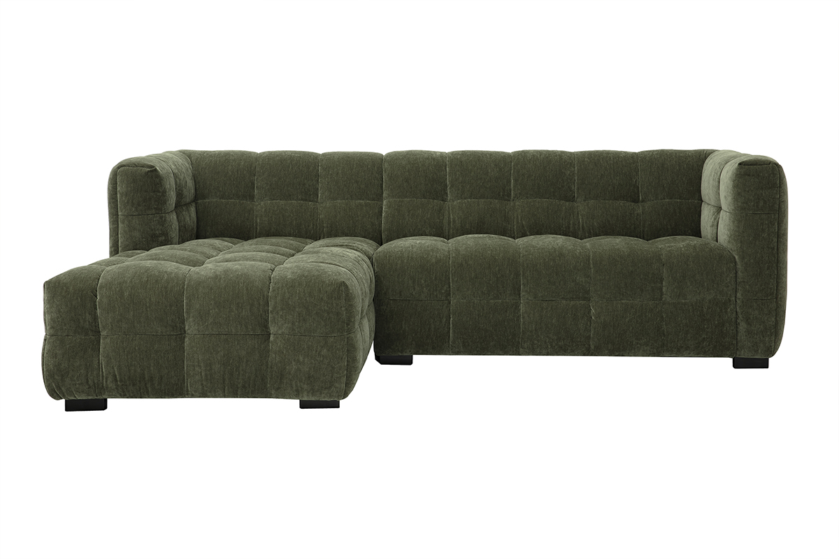 Canapé d'angle gauche design 3 places en tissu effet velours vert kaki CORTO