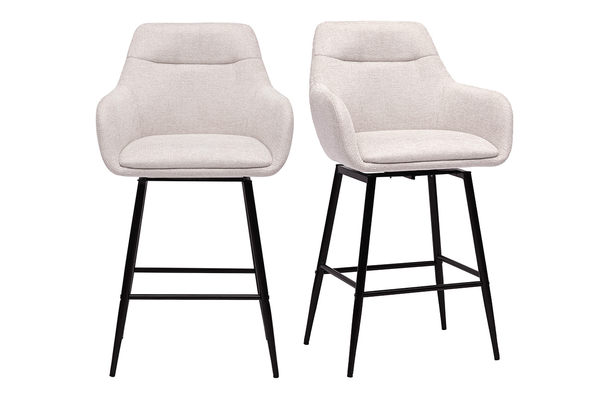 Tabourets de bar pivotants 360° en tissu effet velours texturé beige et métal H65.5 cm (lot de 2) ALESS