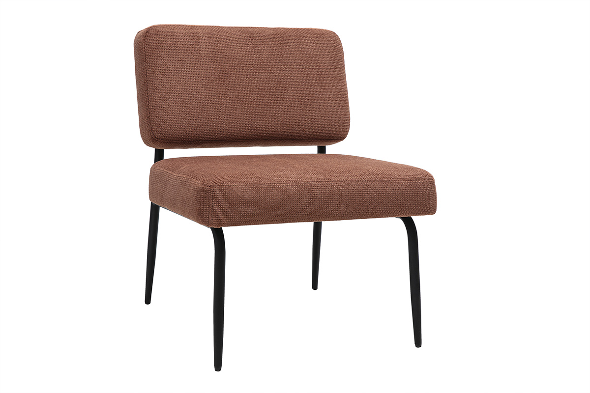 Fauteuil en tissu chenille terre brûlée et métal noir VEDANA