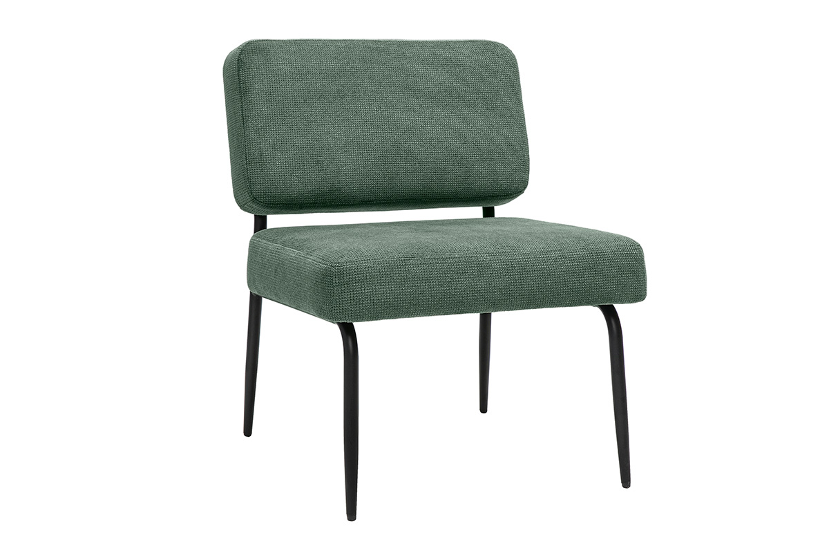 Fauteuil en tissu chenille vert kaki et métal noir VEDANA