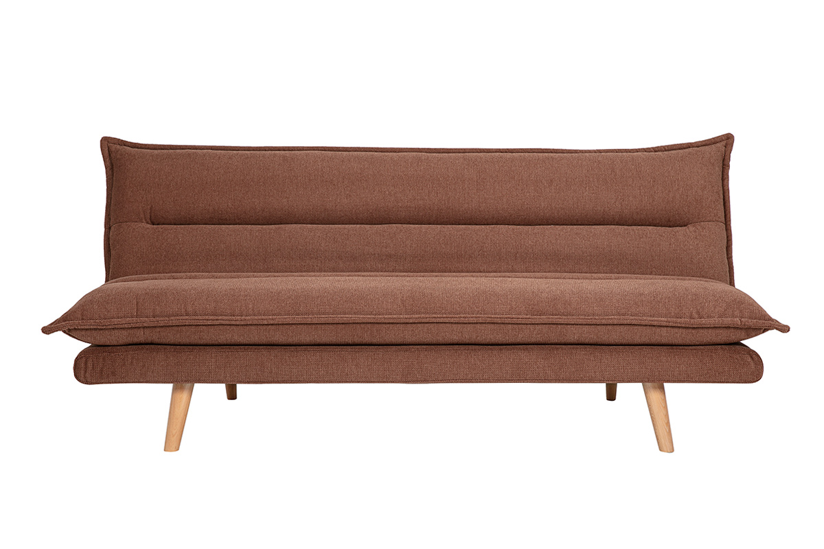 Canapé convertible 3 places en tissu chenille terre brûlée et bois clair BINGO