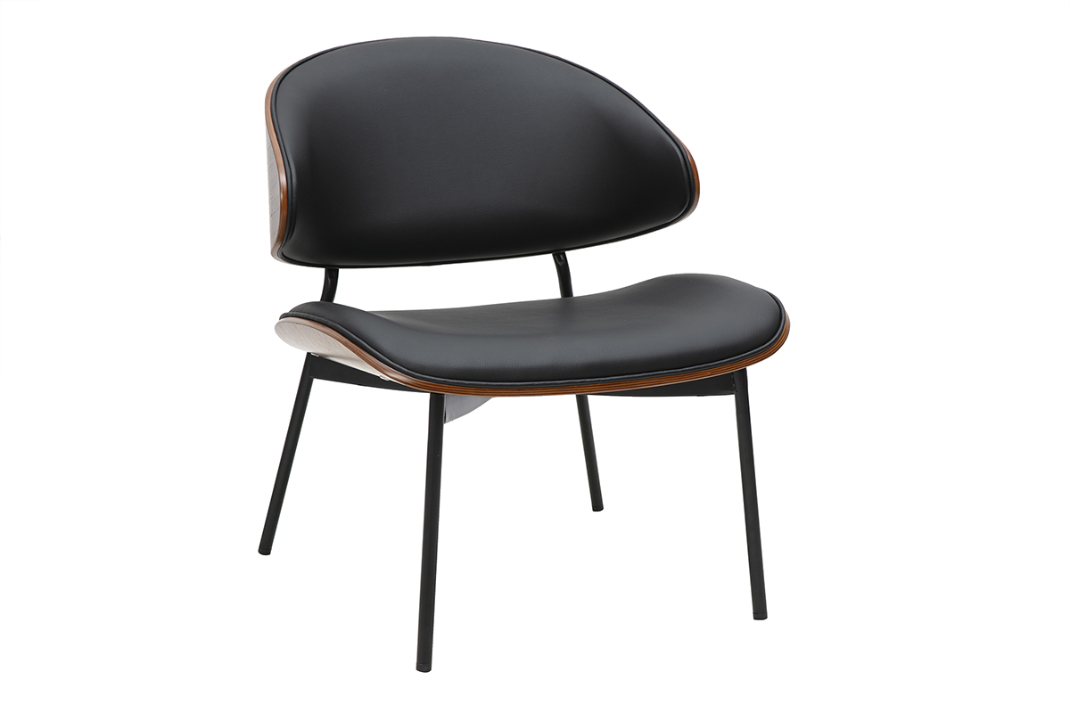 Fauteuil noir, bois foncé et métal noir FABULO