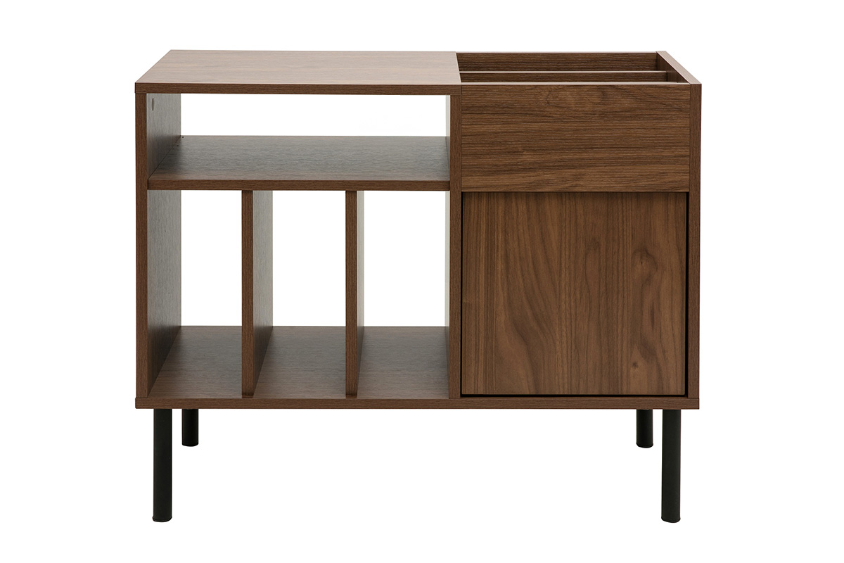 Buffet de rangement vinyles en bois foncé finiton noyer et métal noir L90 cm KANE