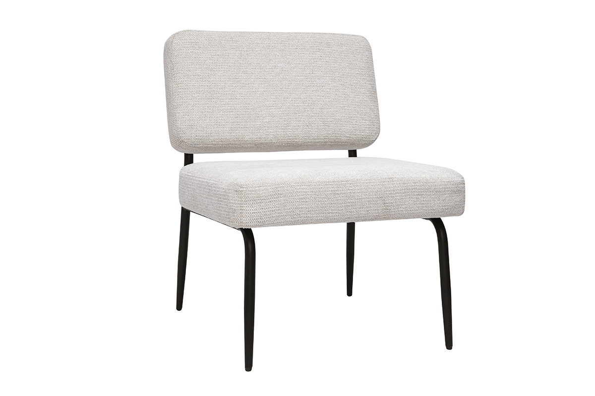 Poltrona in tessuto di ciniglia beige e metallo nero VEDANA