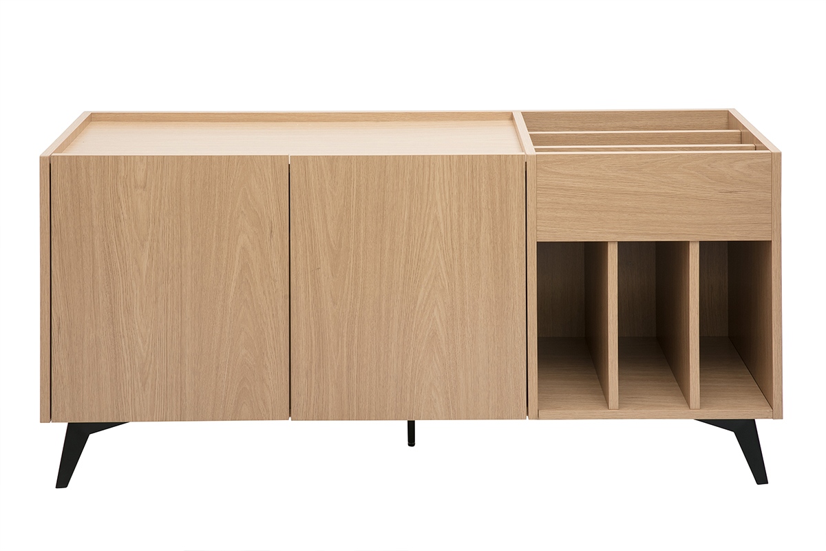 Buffet de rangement vinyles en bois clair finiton chêne et métal noir L140 cm SEDA
