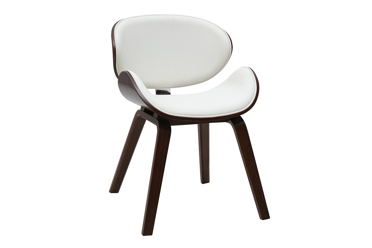 Chaise design blanche et bois foncé noyer WALNUT