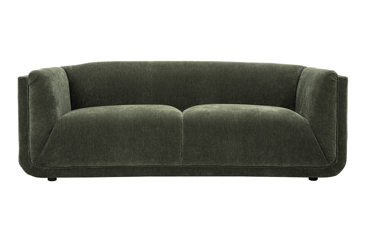 Canapé design 3 places en tissu effet velours vert kaki HOSBO