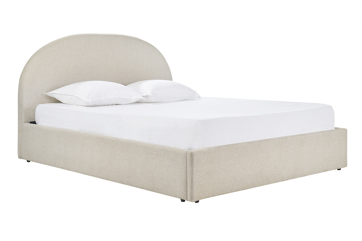 Lit coffre 2 places 160x200 cm en tissu beige OREN