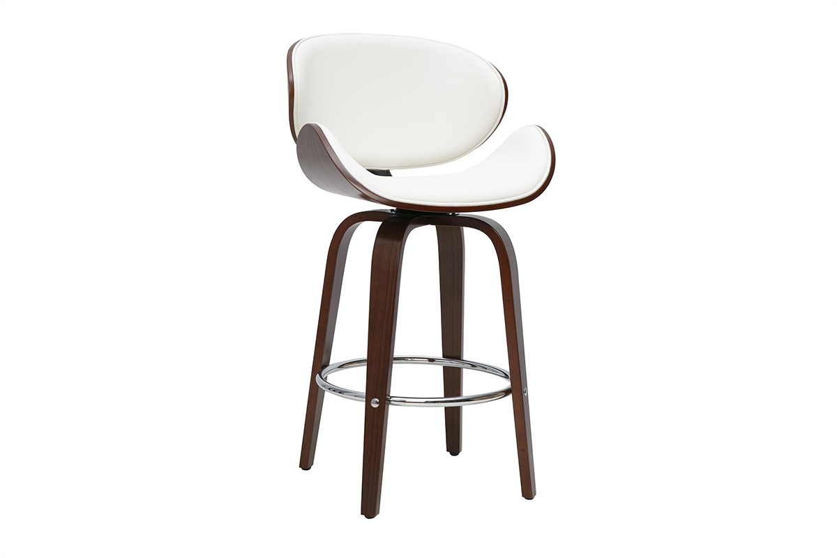 Tabouret de bar pivotant blanc et bois foncé 65 cm WALNUT