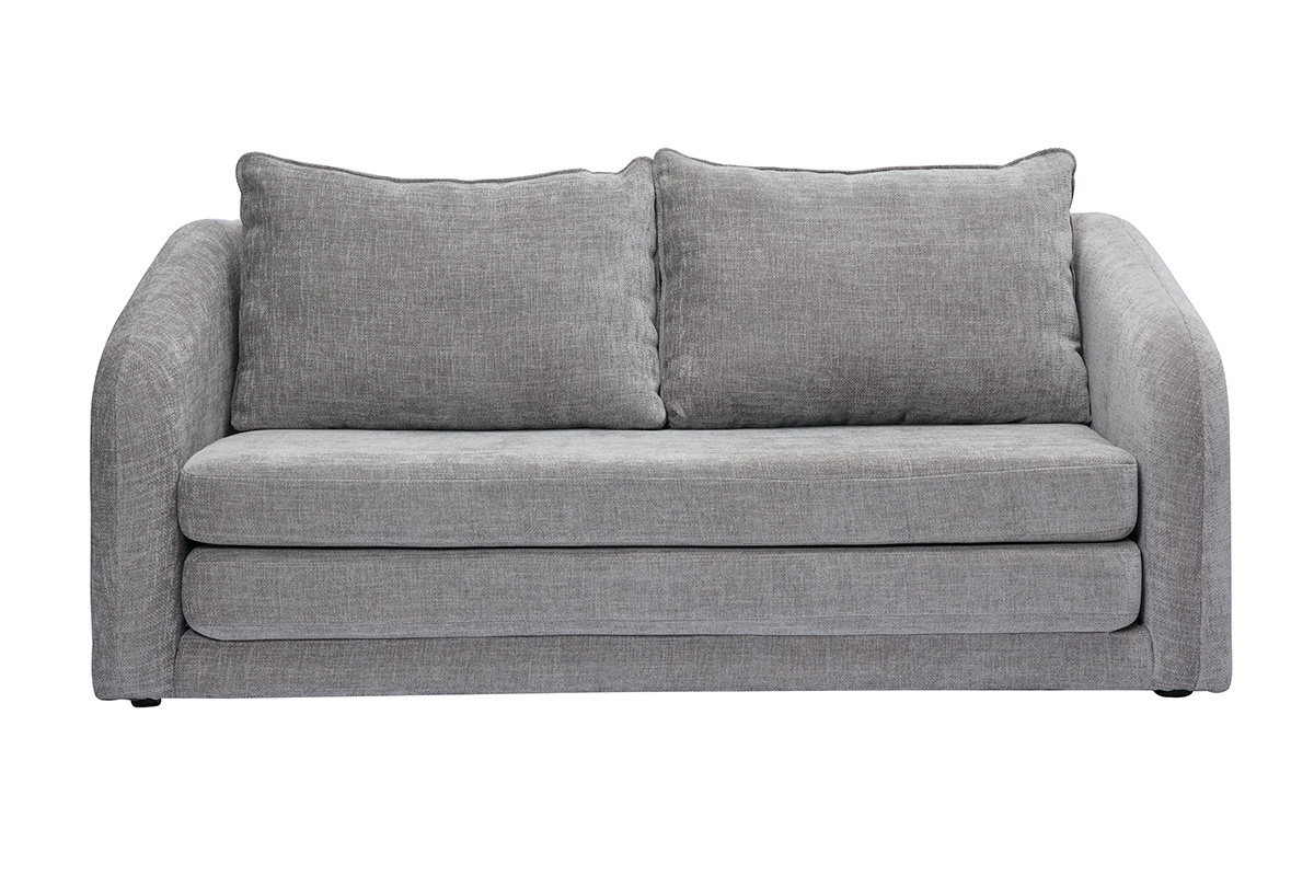Sofá cama de 2 plazas en tela efecto terciopelo texturizado gris MAHAUT