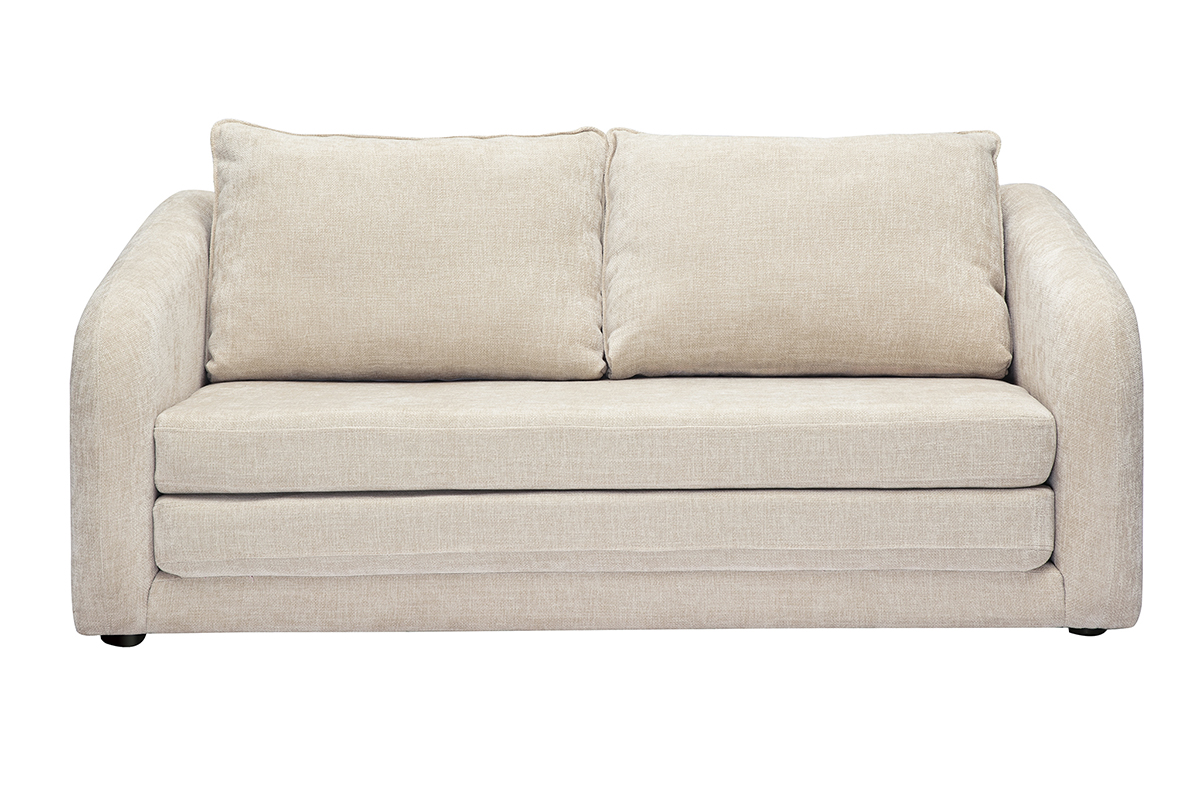 Canapé convertible 2 places en tissu effet velours texturé beige MAHAUT