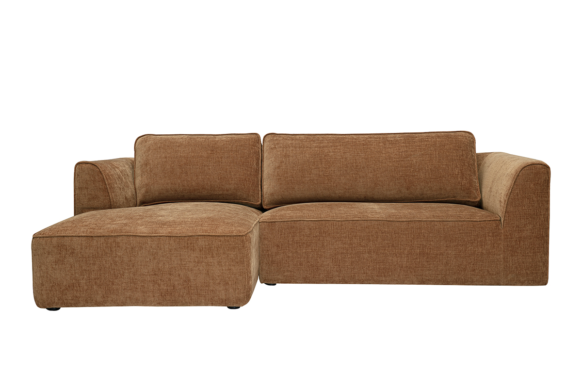 Canapé d'angle gauche design en tissu effet velours texturé terre brûlée 3 places GRAMMY