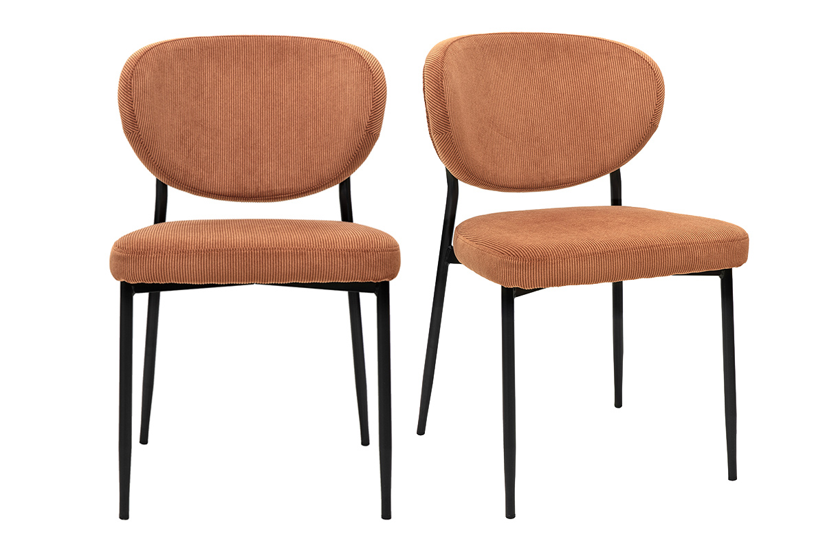 Chaises en tissu velours côtelé terre brûlée et métal noir (lot de 2) BREKA