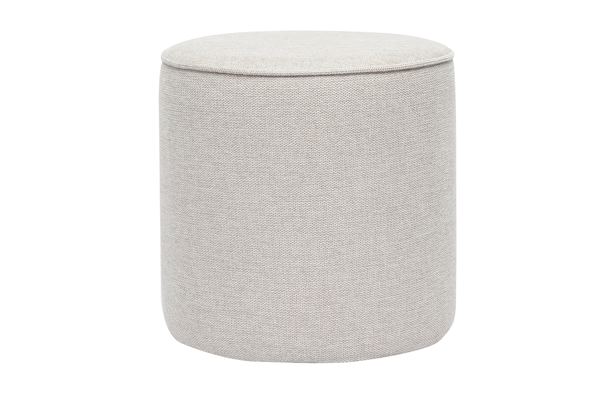 Pouf rond en tissu effet velours texturé beige D40 cm PAUL