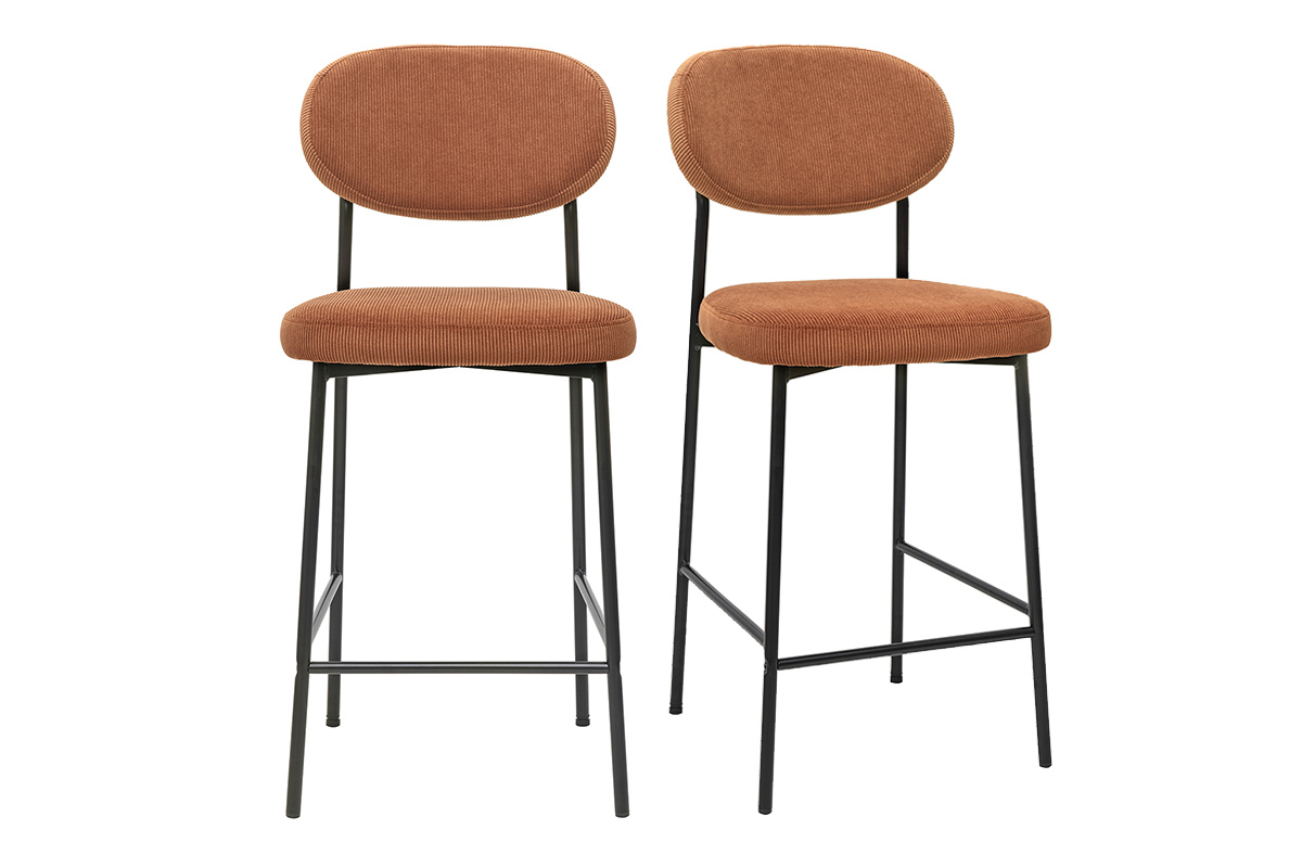 Tabourets de bar fixes en tissu velours côtelé terre brûlée H65 cm (lot de 2) BREKA