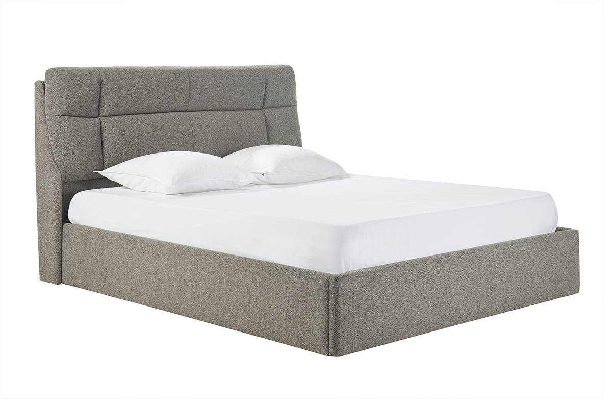 Lit coffre 2 places 160x200 cm en tissu texturé taupe HONO