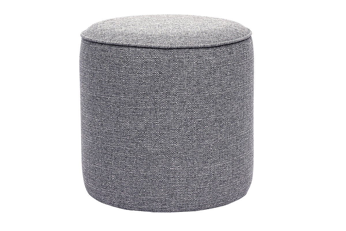 Pouf rond en tissu gris clair D40 cm PAUL