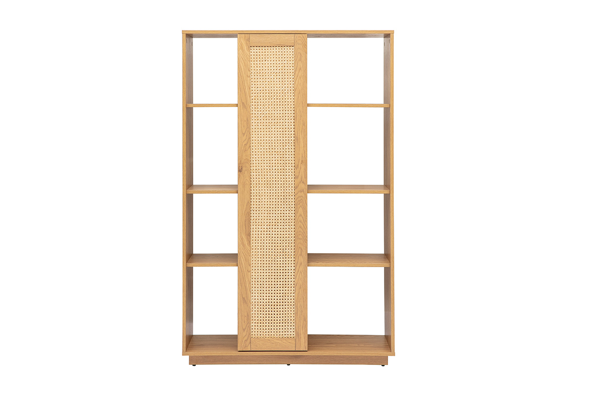 Bibliothèque séparatrice avec rangements finition bois clair chêne et cannage rotin L100 cm ALICANTE