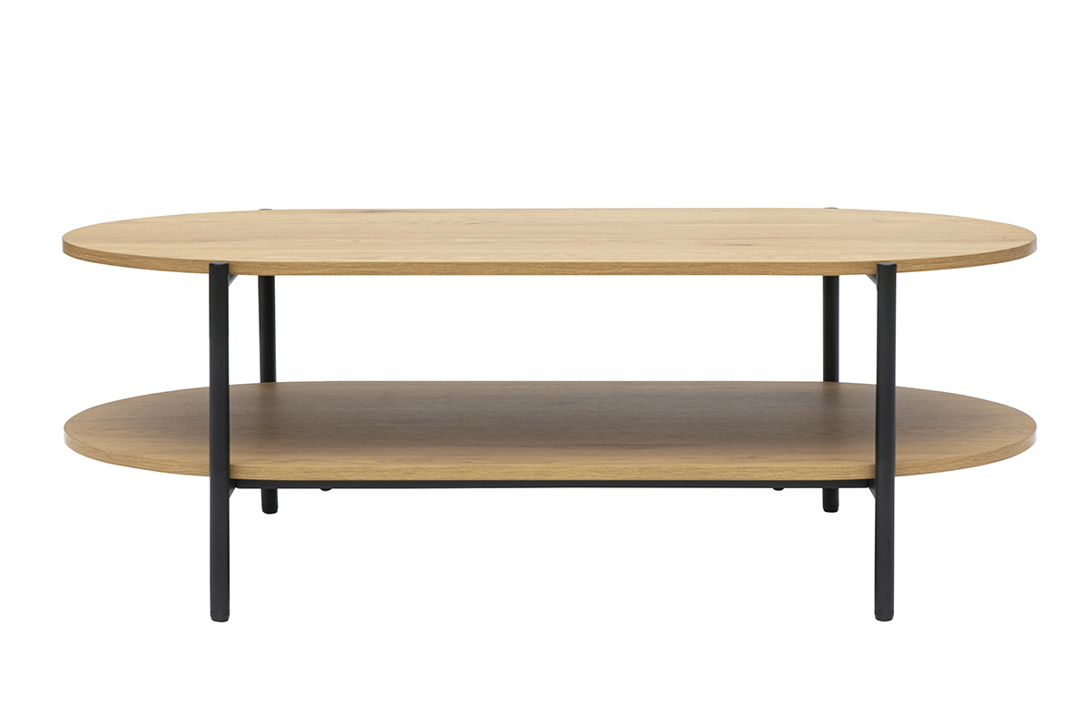 Table basse ovale finition bois clair chêne et métal L115 cm BRUNA