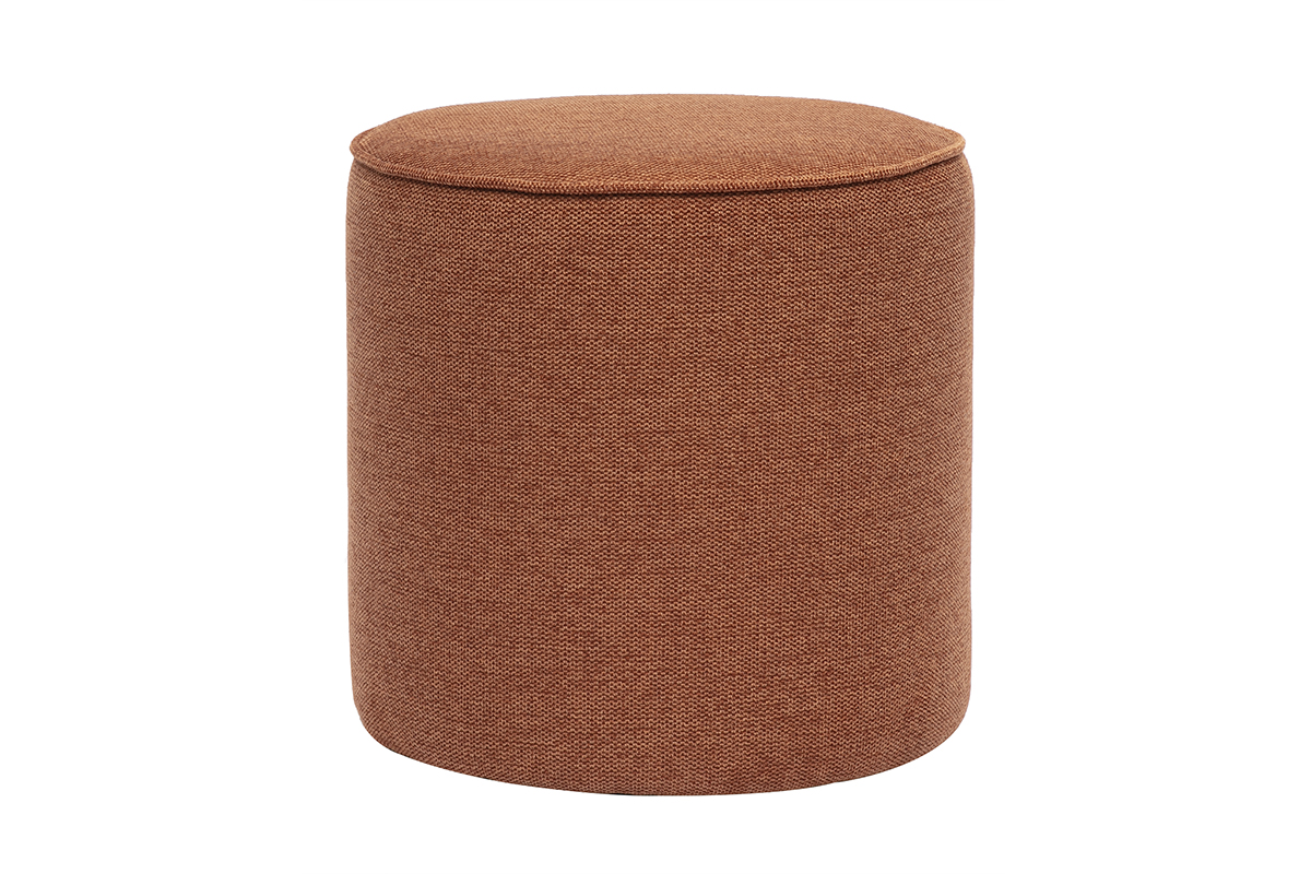 Pouf rond en tissu effet velours texturé terre brûlée D40 cm PAUL