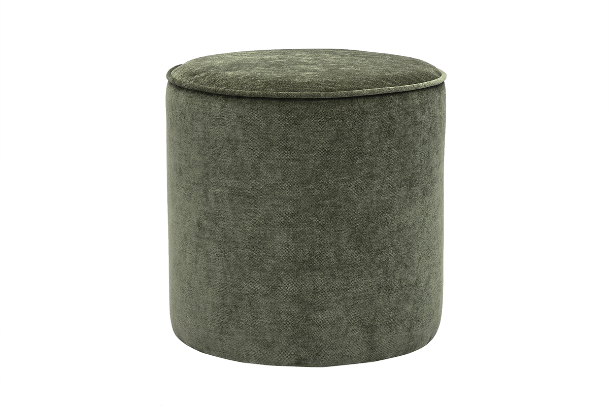 Pouf rotondo in tessuto effetto velluto verde kaki D40 cm PAUL
