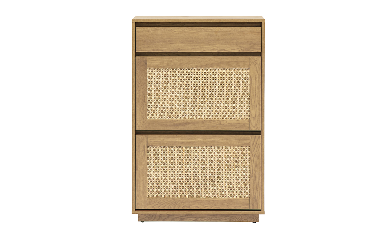 Meuble à chaussures finition bois clair chêne et cannage rotin L100 cm ALICANTE