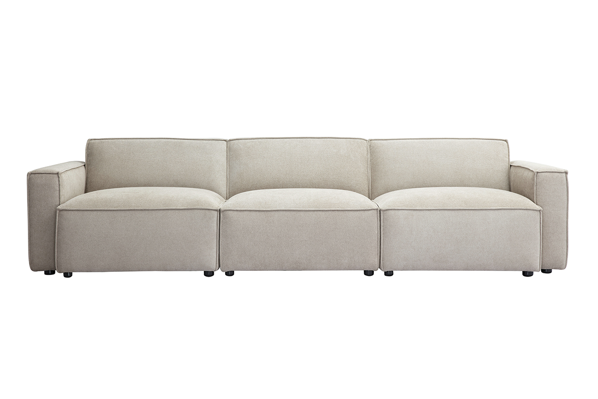 Canapé modulable 4 places en tissu effet velours texturé beige SPLIT