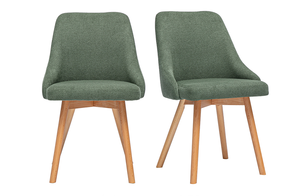 Chaises scandinaves en tissu chenille vert kaki et bois clair (lot de 2) HASTA