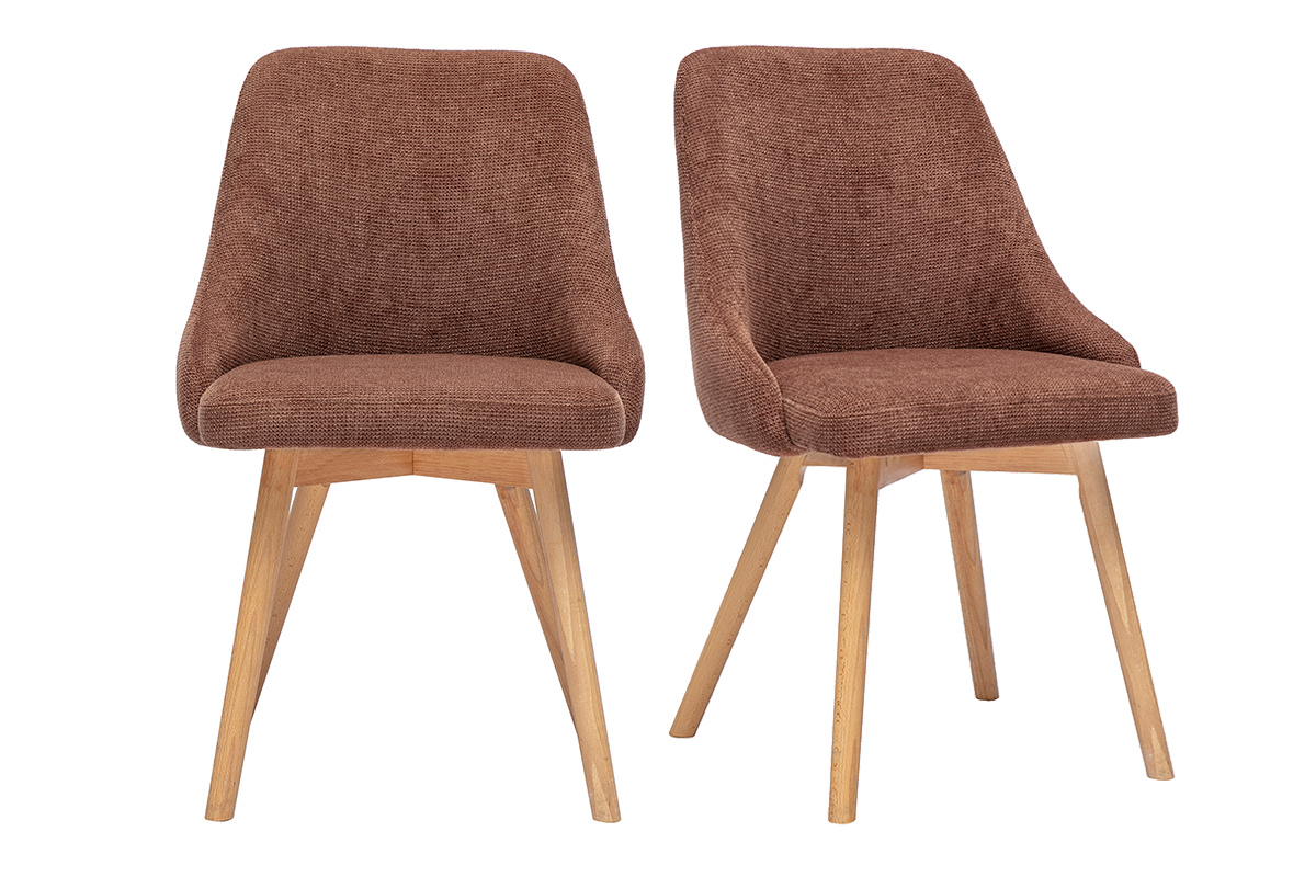 Chaises scandinaves en tissu chenille terre brûlée et bois clair (lot de 2) HASTA