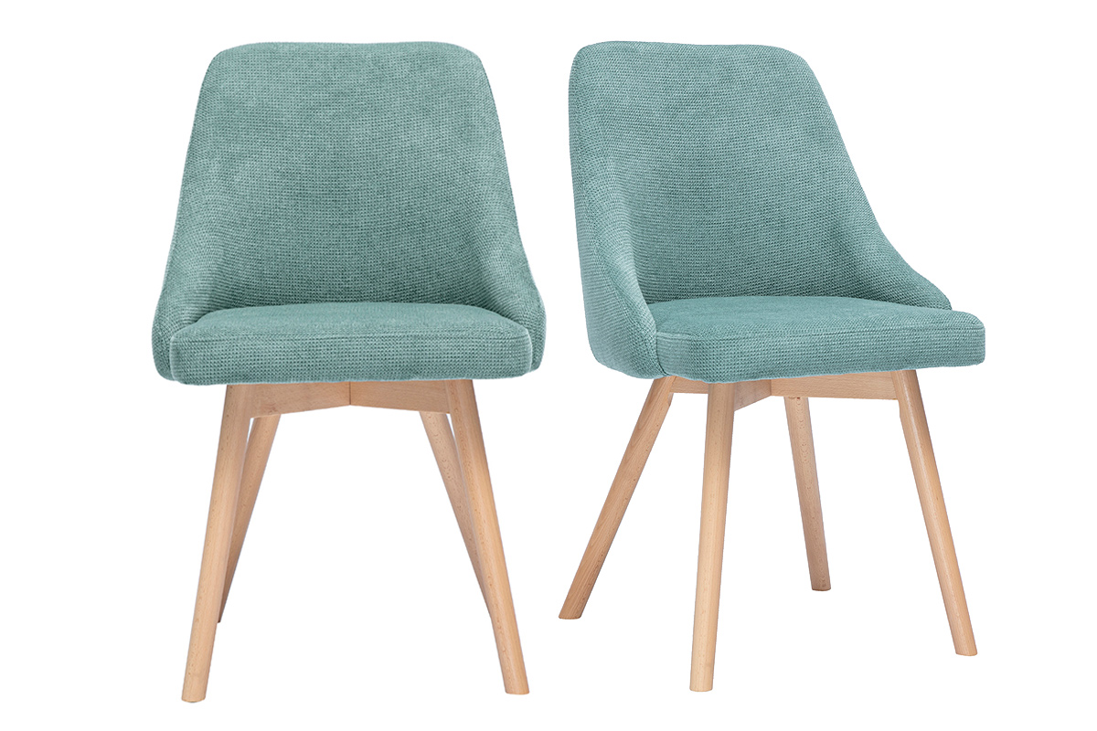 Chaises scandinaves en tissu chenille vert céladon et bois clair (lot de 2) HASTA