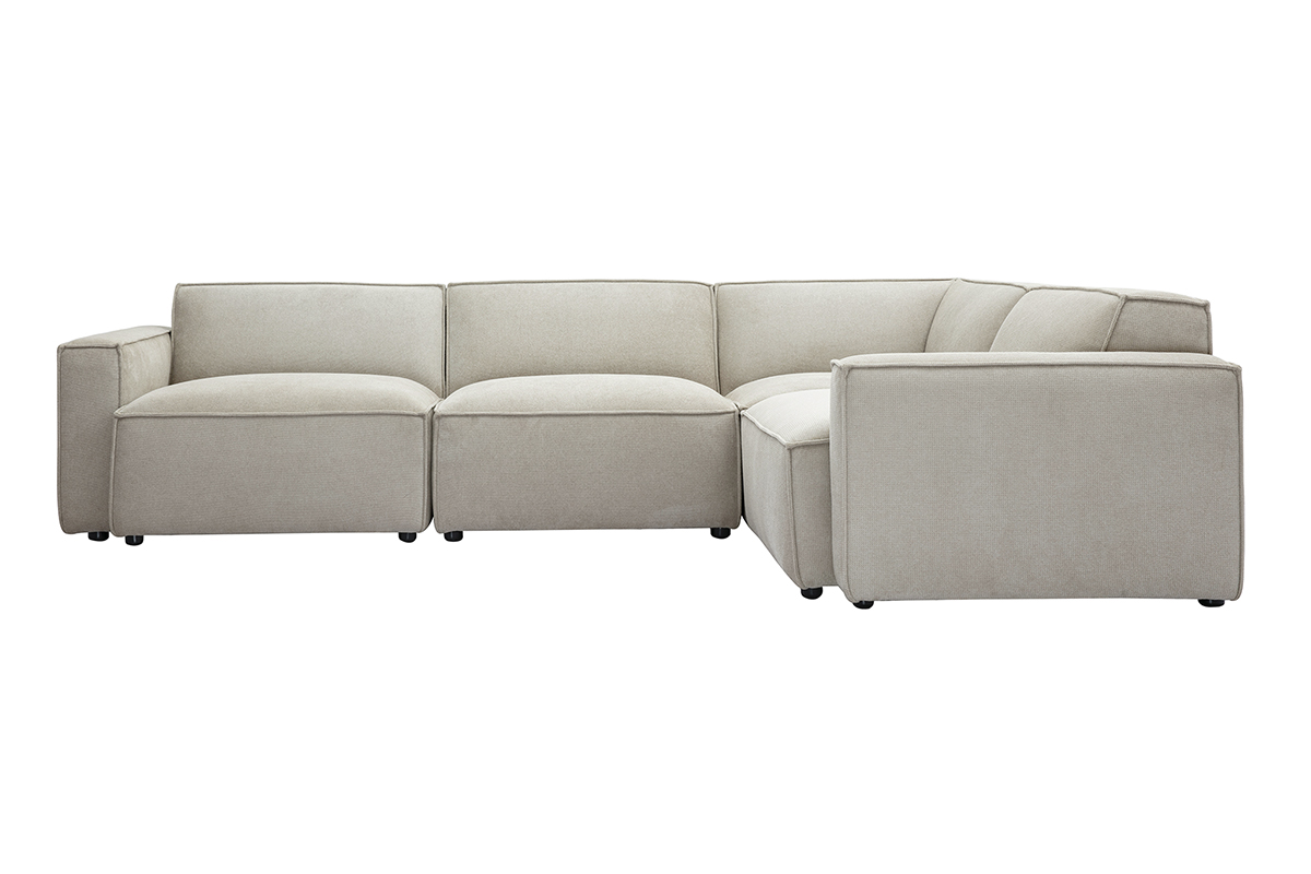 Canapé d'angle modulable 5 places en tissu effet velours texturé beige SPLIT