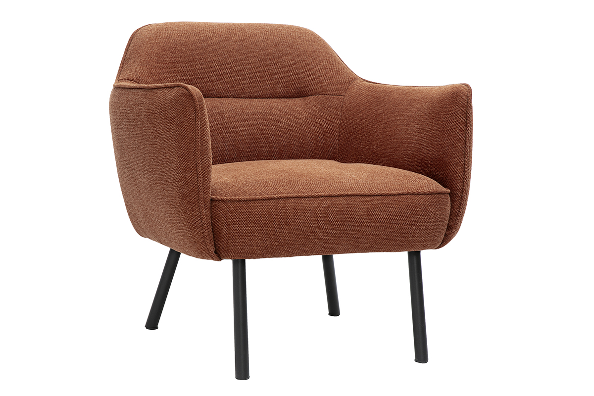 Fauteuil design en tissu effet velours texturé terre brûlée et métal noir LAURENS
