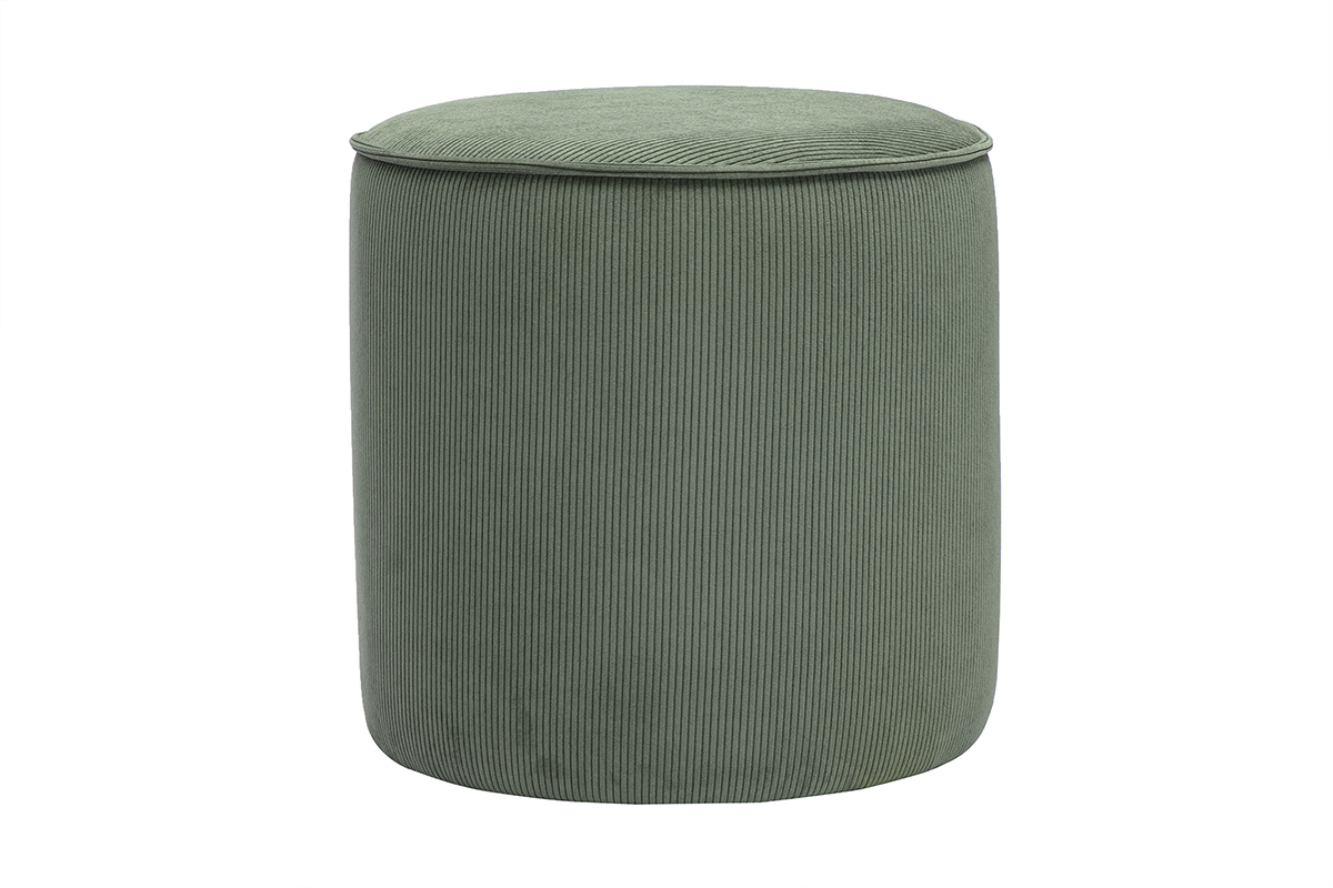 Pouf rond en velours côtelé vert kaki D40 cm PAUL