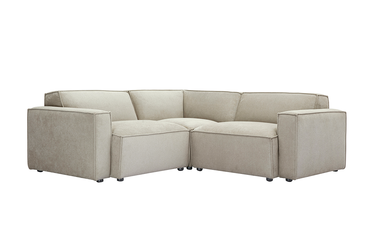 Canapé d'angle modulable 3 places en tissu effet velours texturé beige SPLIT