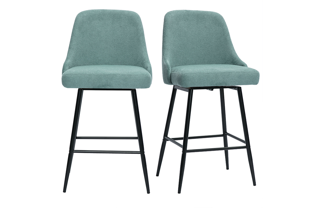 Tabourets de bar pivotants 360° en tissu chenille vert céladon et métal H66 cm (lot de 2) HASTA