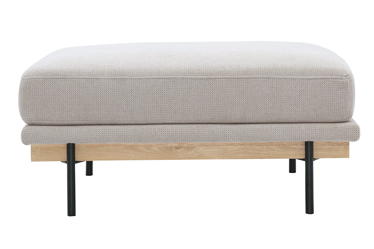 Pouf repose pieds en tissu chenille beige et métal noir TODD