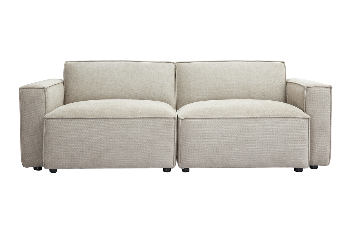 Divano modulare 3 posti in tessuto effetto velluto testurizzato beige SPLIT