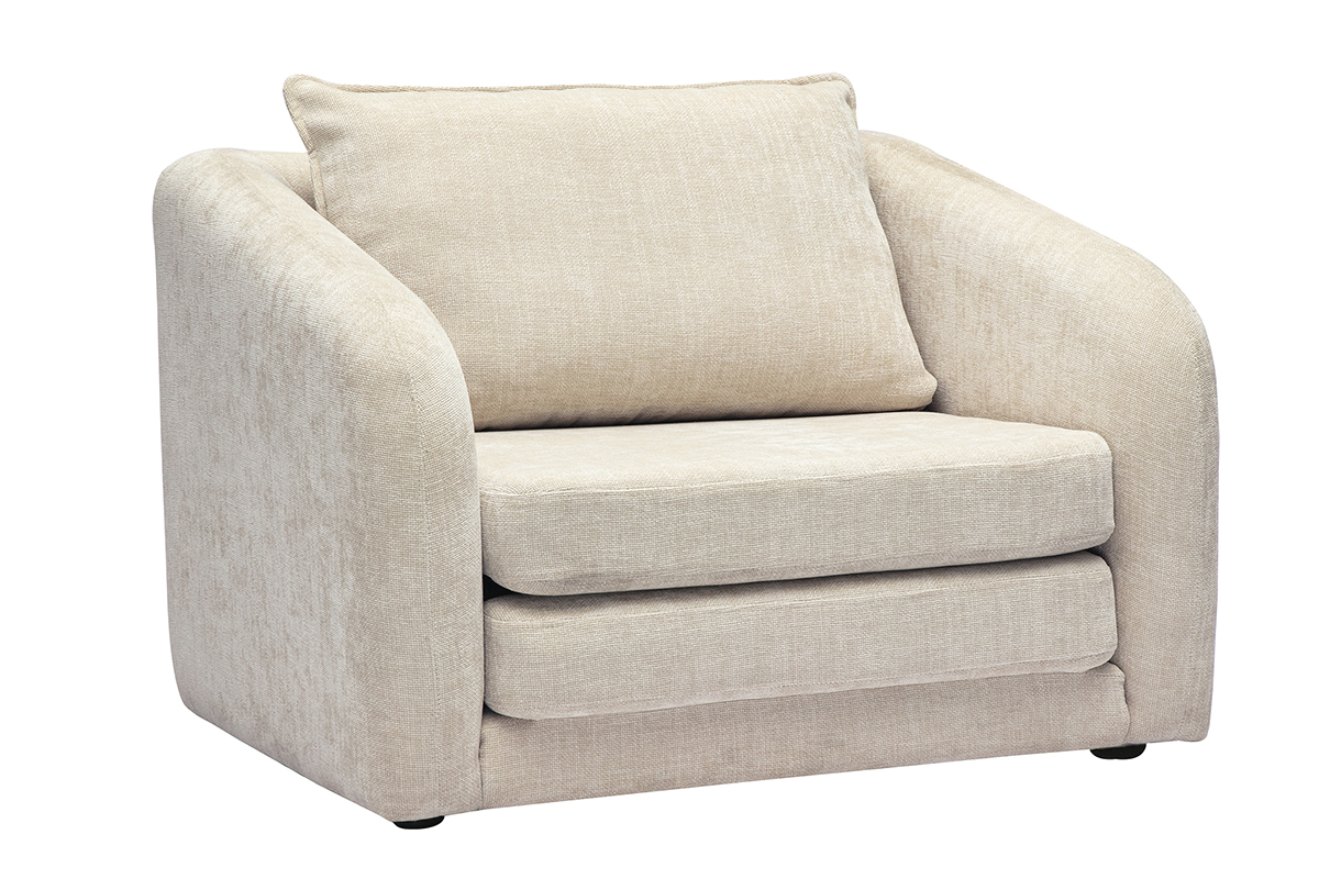 Fauteuil convertible en tissu effet velours texturé beige MAHAUT