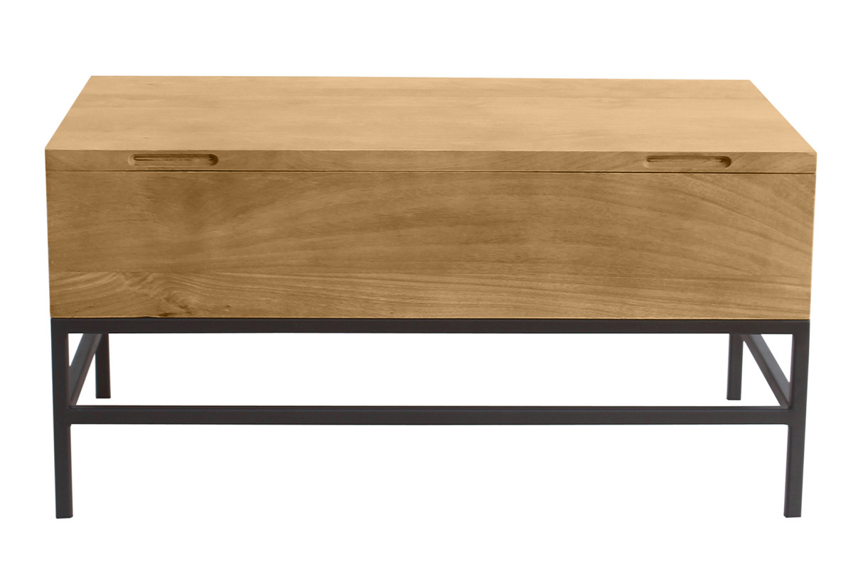 Table basse relevable industrielle bois manguier massif et métal noir L90 cm YPSTER