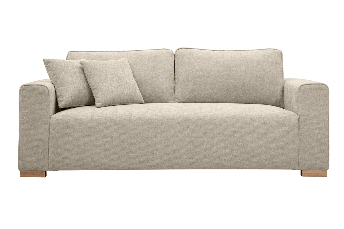 Canapé design 3 places en tissu effet velours texturé beige PEPPER